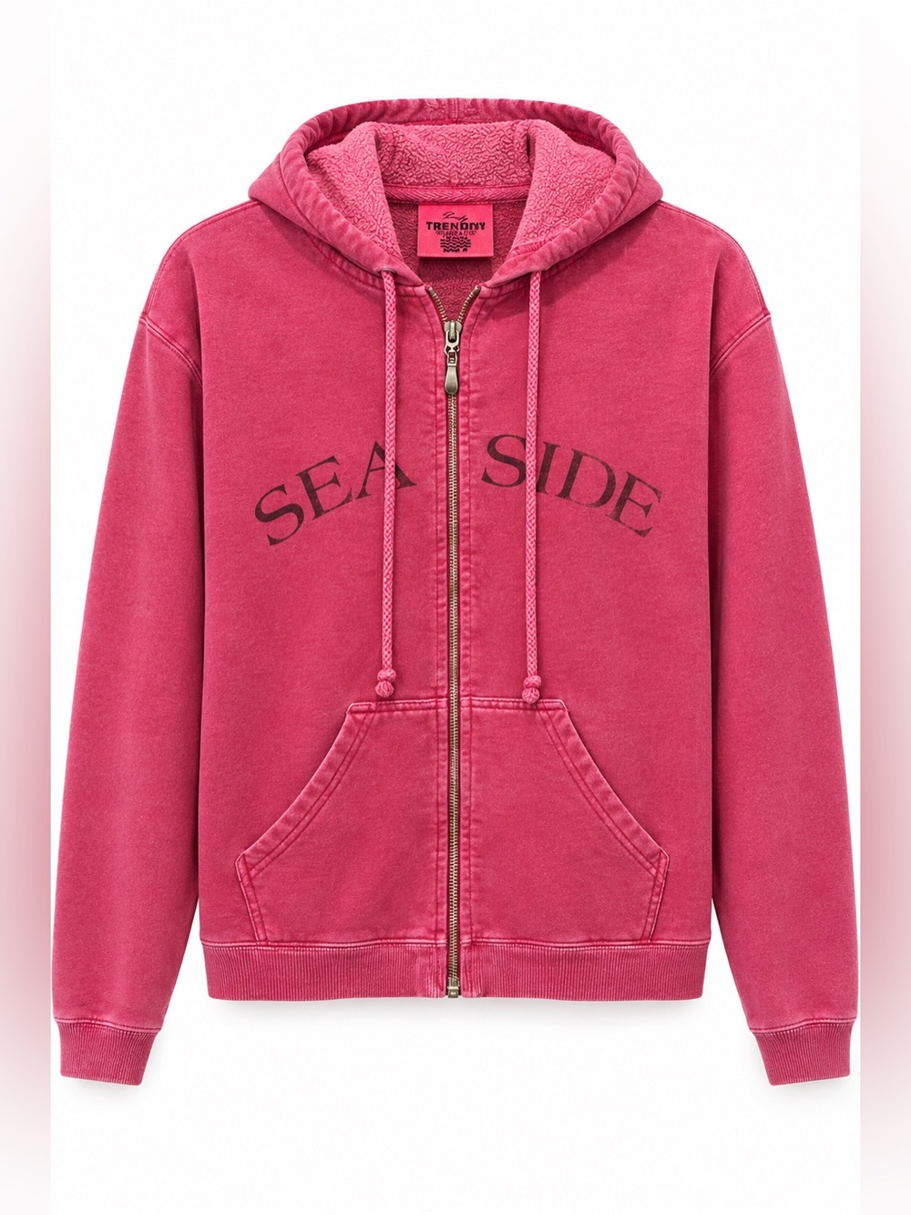 Seaside Cropped Zip Hoodie Jacket Comfort Colors Pink Sherpa Lined Womens Size S